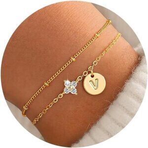 Gold Initial Bracelets for Women V